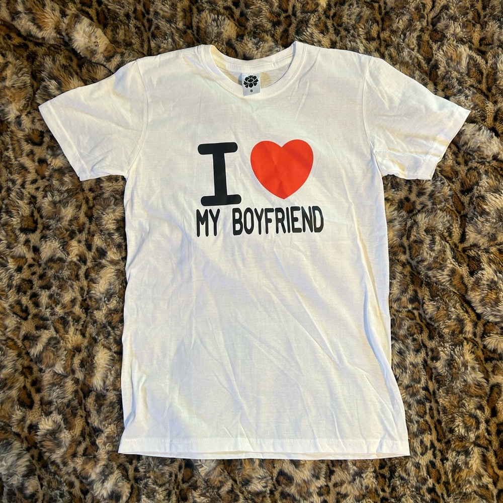 White 'I Love My Boyfriend' Cotton T-Shirt
